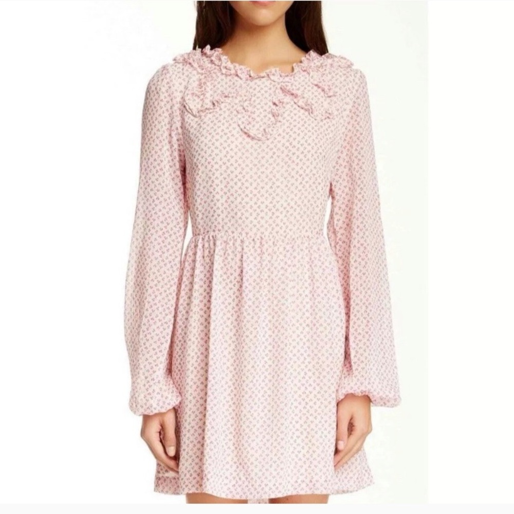 Free People Noveau Butterfly Floral Tea Combo Ruffle Neck Babydoll Dress Cottage